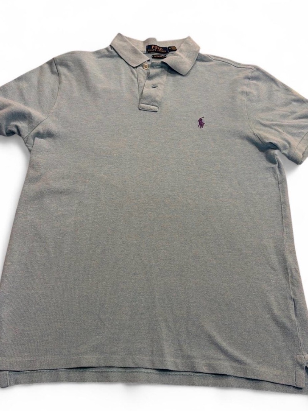 Polo by Ralph Lauren Men’s Polo Shirt - Light Gray with Purple Logo Sz M used